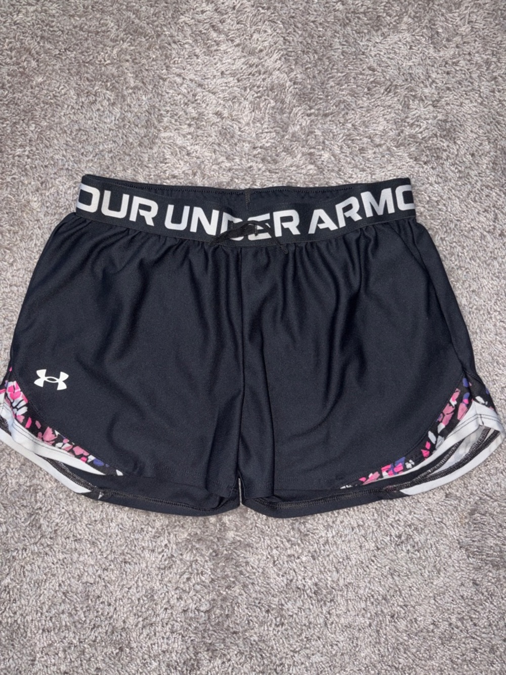 Under Armour Black girls Athletic Shorts with Pink & Purple floral Trim
